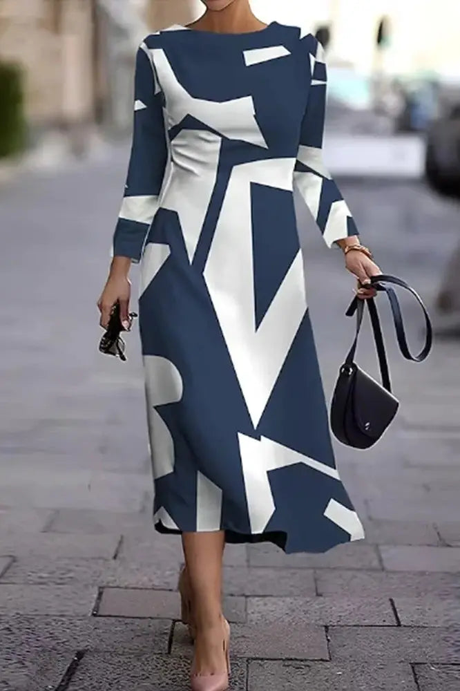 Berlleni - Geometric Print Midi Dress