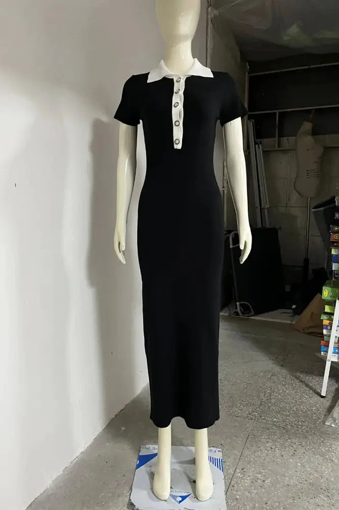 Berlleni - Short Sleeve Patchwork Knit Maxi Dress