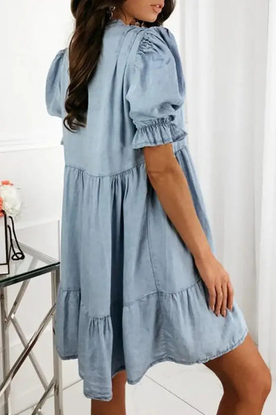 Berlleni - Denim Style Loose Waist Mini Dress