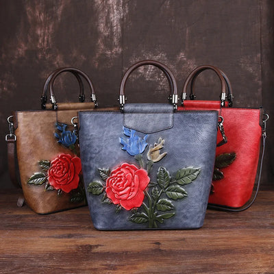 Berlleni - Luxe Rose Elegance Retro Designer Genuine Leather Handbag