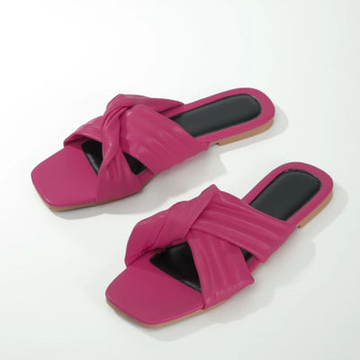 Berlleni - Summer Ruched Cross Tie Bow Open Toe Slippers